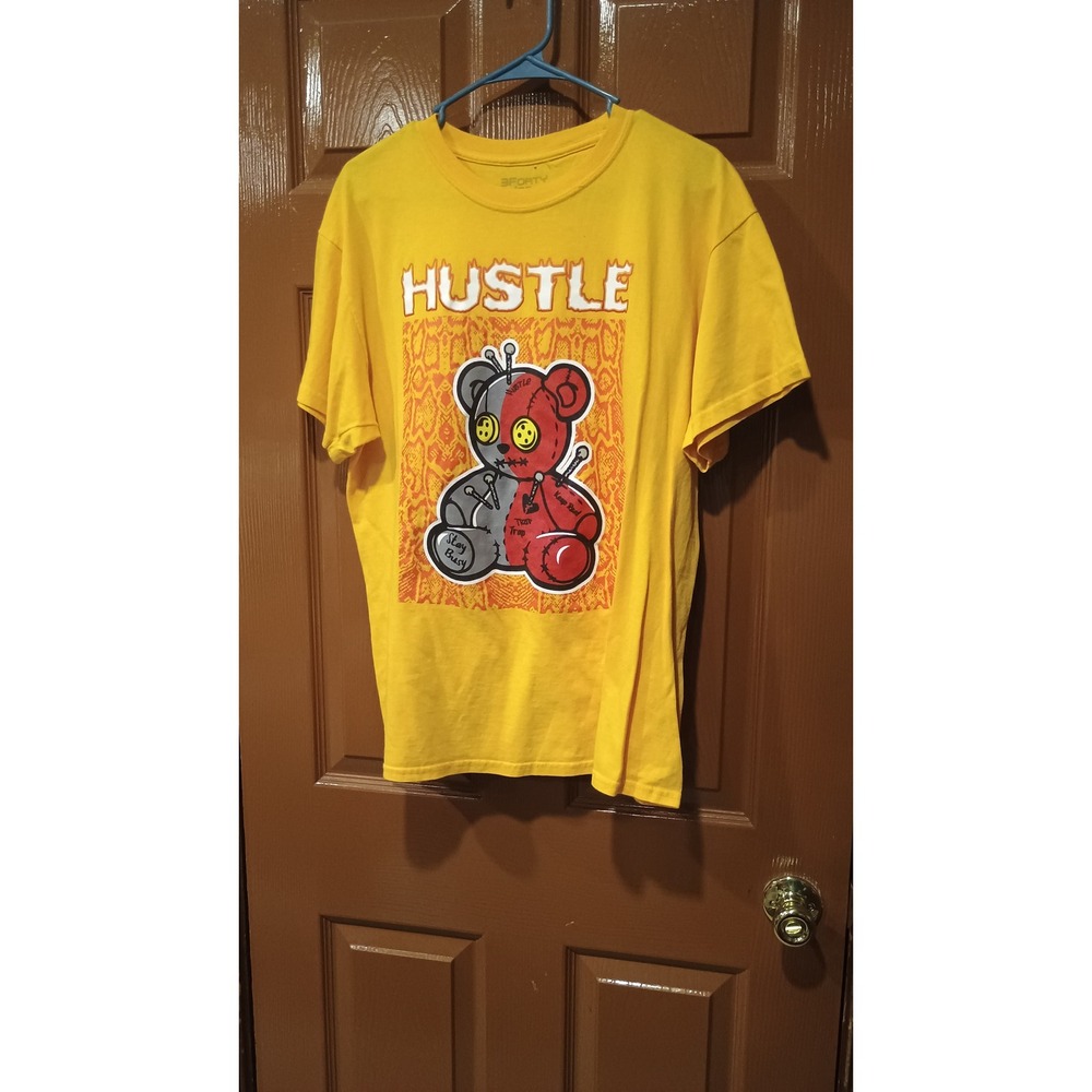 3Forty Inc Graphic T-Shirt Mens Large Yellow Good Hustle Voodoo Bear Streetwear